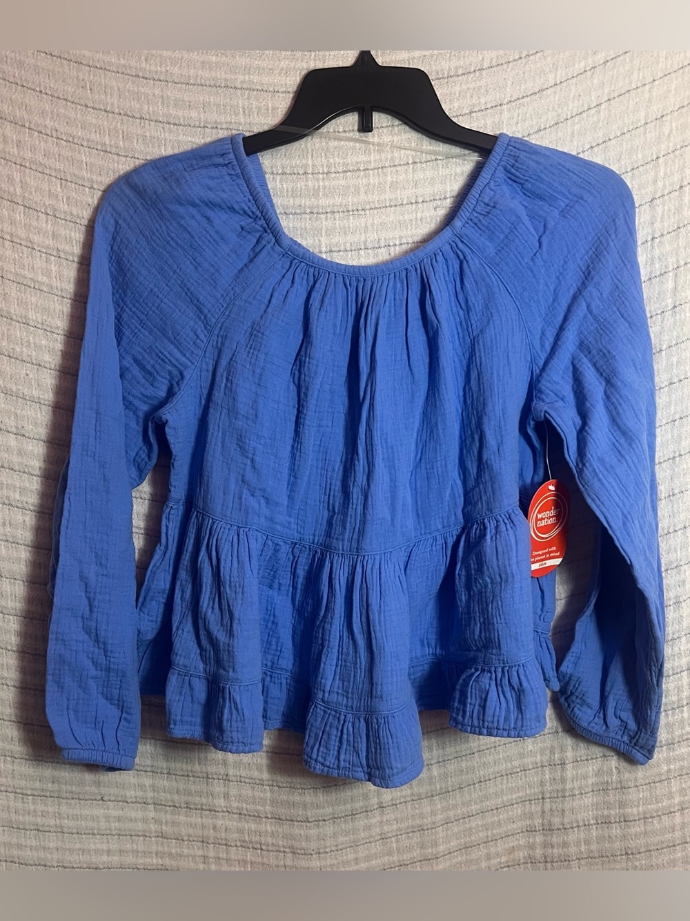 wonder nation Blue Long-Sleeve Peplum Blouse